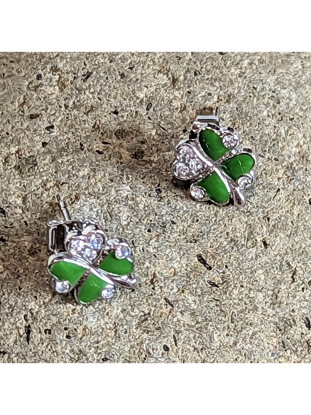 Lucky Green Four Leaf Clover Sparkle Post Earrings Irish Bling Shamrocks